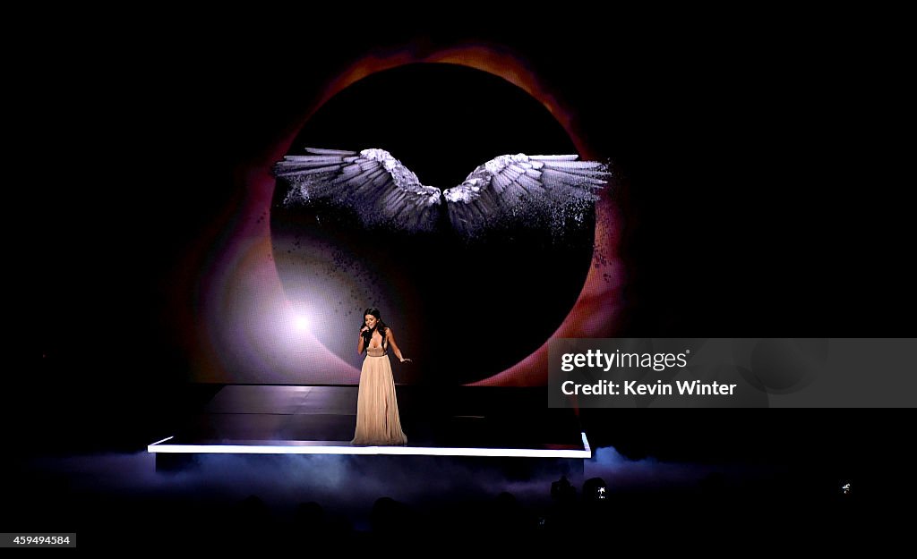 2014 Style Musically Musician Selena Gomez performs onstage at the 2014 American Music ...