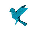 Cyan Origami bird robin isoated on white