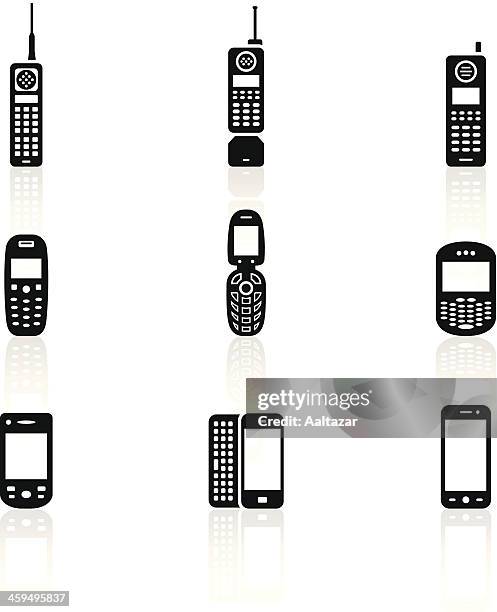 ilustraciones, imágenes clip art, dibujos animados e iconos de stock de símbolos, negro teléfono móvil evolution - bluetooth signal icon