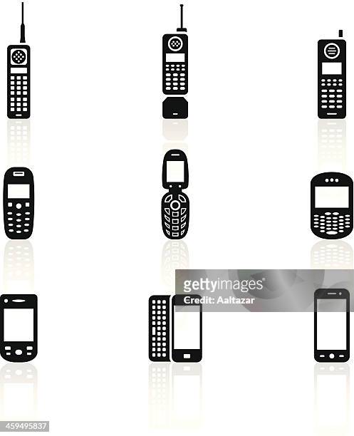 ilustrações, clipart, desenhos animados e ícones de preto de telefone celular evolução símbolos - teclado ergonômico