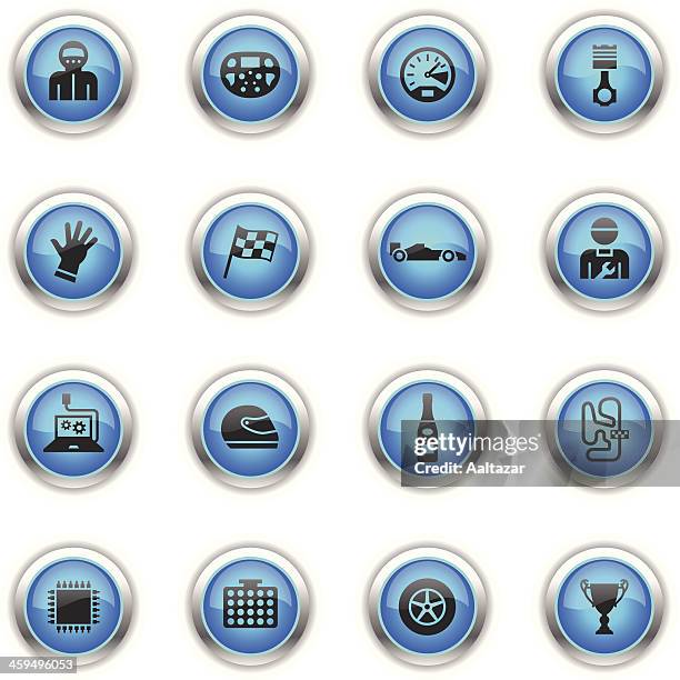 blue icons - open-wheel single-seater racing car racing - engine control unit stock illustrations