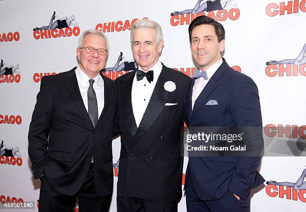 Walter Bobbie, James Naughton and Michael Berresse attend the 7,486th performance of 'Chicago', the second longest running Broadway show of all time...