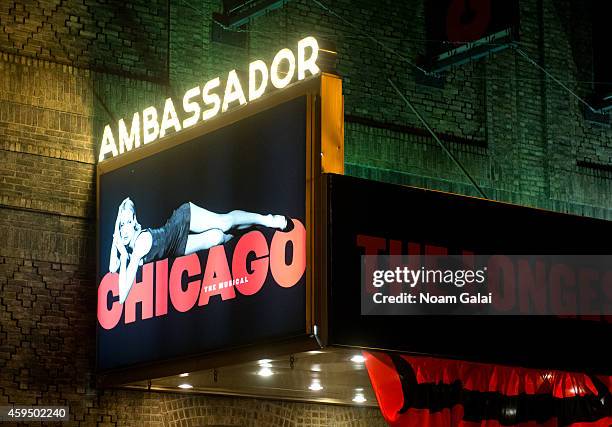 General view of atmosphere ouside the Ambassador Theater during the 7,486th performance of 'Chicago', the second longest running Broadway show of all...