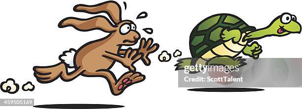 illustration of the tortoise and the hare fable - slow motion stock illustrations