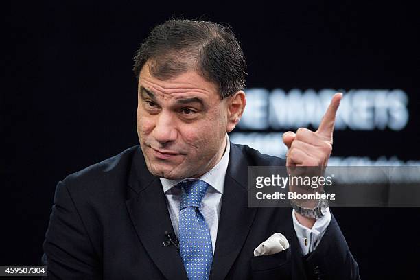 Karan Bilimoria, founder and chairman of Cobra Beer Ltd., gestures during a Bloomberg Television interview in London, U.K., on Monday, Nov. 24, 2014....