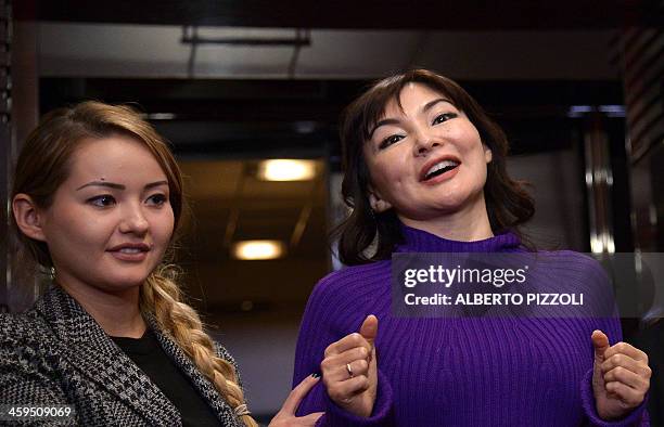 Alma Shalabayeva gestures during a press conference flanked by her daughter Madina after she arrived in Rome on December 27, 2013. Shalabayeva, the...