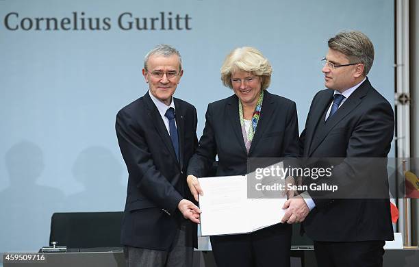 Christoph Schaeublin, President of the Foundation Council of the Kunstmuseum Bern art museum, Monika Gruetters, German State Culture Minister, and...