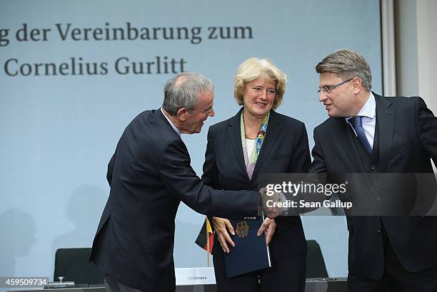 Christoph Schaeublin, President of the Foundation Council of the Kunstmuseum Bern art museum, Monika Gruetters, German State Culture Minister, and...