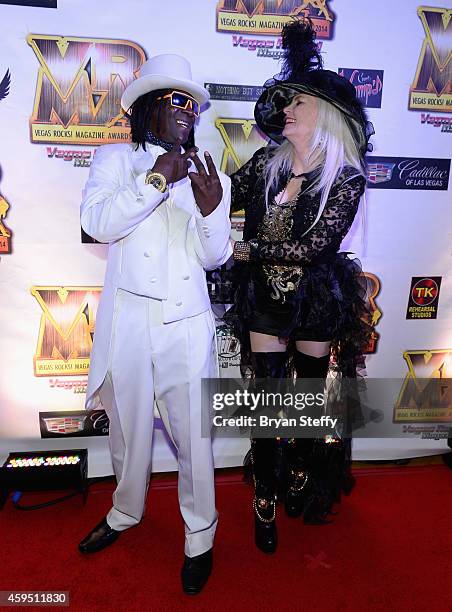 Rapper Flavor Flav and publisher Sally Steele arrive at The 5th annual Vegas Rocks! Magazine Music Awards at The Pearl Concert Theater at the Palms...