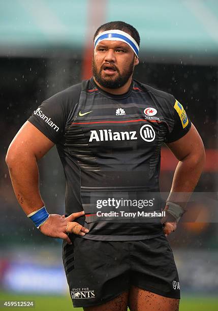 James Johnston of Saracens during the Aviva Premiership match between Saracens and Northampton Saints at Allianz Park on November 23, 2014 in Barnet,...