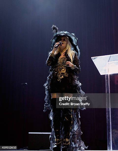 Publisher Sally Steele speaks to attendess during The 5th annual Vegas Rocks! Magazine Music Awards at The Pearl Concert Theater at the Palms Casino...