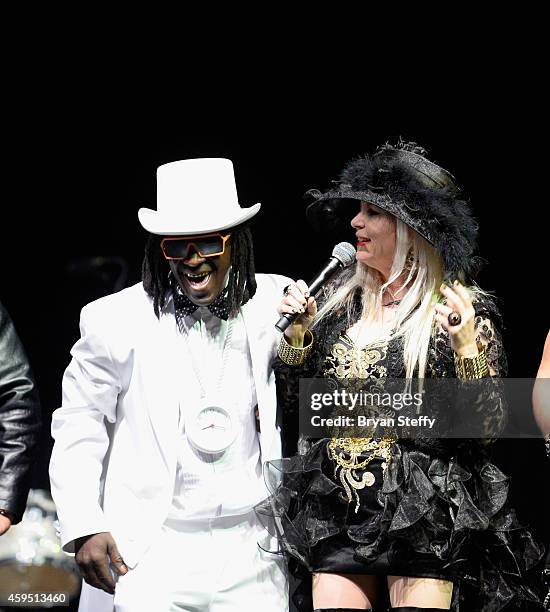 Rapper Flavor Flav and publisher Sally Steele perform during The 5th annual Vegas Rocks! Magazine Music Awards at The Pearl Concert Theater at the...