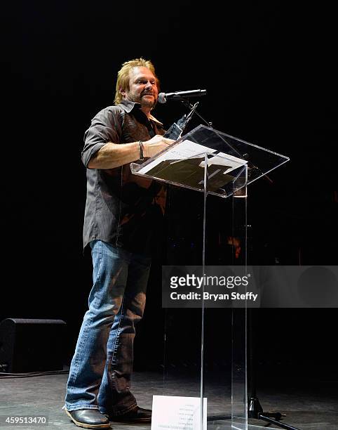 Bassist Michael Anthony speaks during The 5th annual Vegas Rocks! Magazine Music Awards at The Pearl Concert Theater at the Palms Casino Resort on...