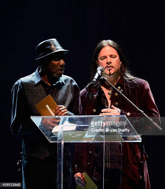 Singer Otis Day and bassist John Payne speak during The 5th annual Vegas Rocks! Magazine Music Awards at The Pearl Concert Theater at the Palms...