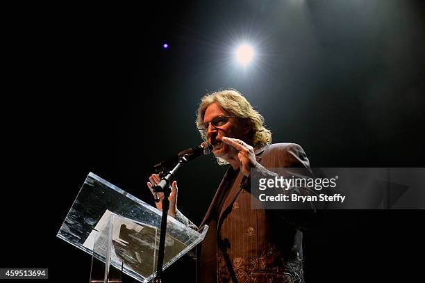 Pat Thrall speaks during The 5th annual Vegas Rocks! Magazine Music Awards at The Pearl Concert Theater at the Palms Casino Resort on November 23,...