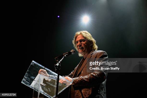 Pat Thrall speaks during The 5th annual Vegas Rocks! Magazine Music Awards at The Pearl Concert Theater at the Palms Casino Resort on November 23,...