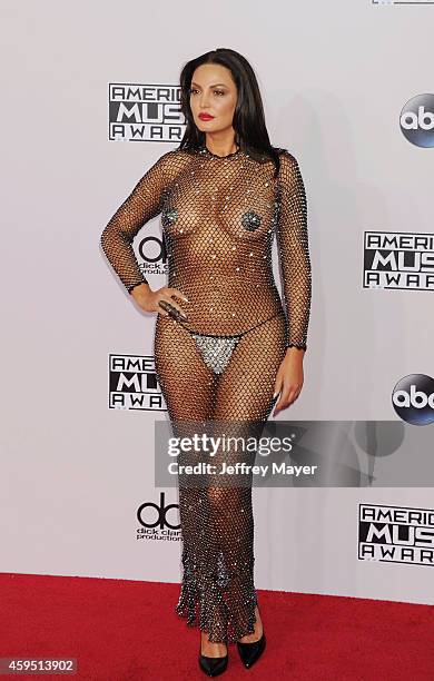 Singer Bleona Qereti arrives at the 2014 American Music Awards at Nokia Theatre L.A. Live on November 23, 2014 in Los Angeles, California.