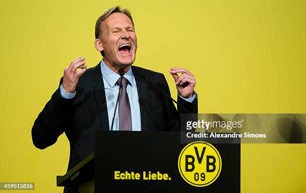 Hans-Joachim Watzke, CEO of Borussia Dortmund, during the Annual General Meeting of Borussia Dortmund GmbH & Co. KGaA at the Westfalenhalle Dortmund...