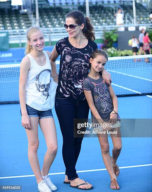Victoria Lemigova, Julia Lemigova and Emma Lemigova participate in the 25th Annual Chris Evert/Raymond James Pro-Celebrity Tennis Classic at Delray...