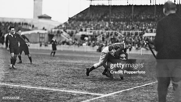 British Lions centre Carl Aarvold of England makes a tackle during the International rugby union match against the Australia Wallabies at the Sydney...