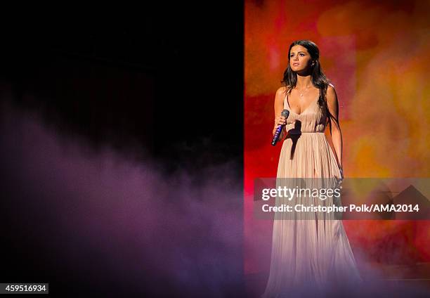 Recording artist Selena Gomez performs onstage at the 2014 American Music Awards at Nokia Theatre L.A. Live on November 23, 2014 in Los Angeles,...