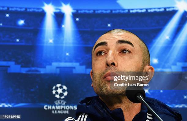 Head coach Roberto di Matteo looks on during a FC Schalke 04 press conference prior to their UEFA Champions League match against Chelsea FC at...