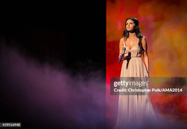 Recording artist Selena Gomez performs onstage at the 2014 American Music Awards at Nokia Theatre L.A. Live on November 23, 2014 in Los Angeles,...