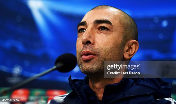 Head coach Roberto di Matteo looks on during a FC Schalke 04 press conference prior to their UEFA Champions League match against Chelsea FC at...
