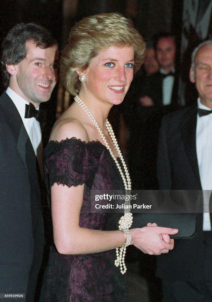 Diana, Princess of Wales attends a Opera Performance, of The Masked Ball, at The London Coliseum