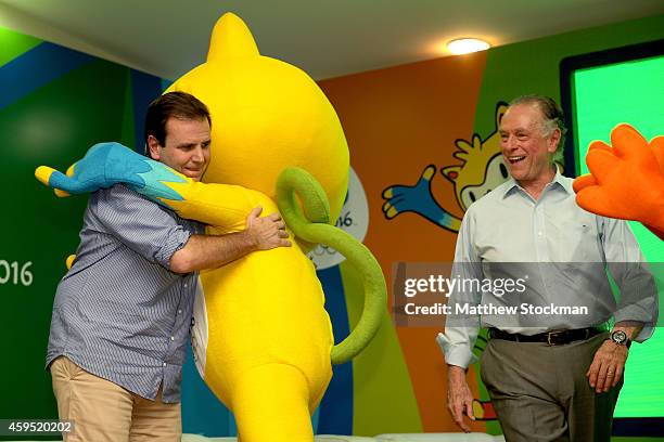 Rio de Janneiro Mayor Eduardo Paes and Carlos Nuzman, President of the Rio 2016 Oranizing Committee for the Olympc and Paralympic Games greet the...