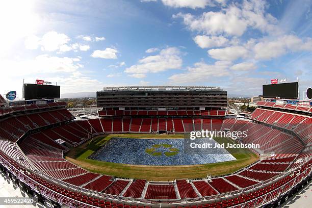 General view of more than 18,850 pairs of jeans that are displayed on the field at Levi's Stadium creating a Field of Jeans on November 12, 2014 in...