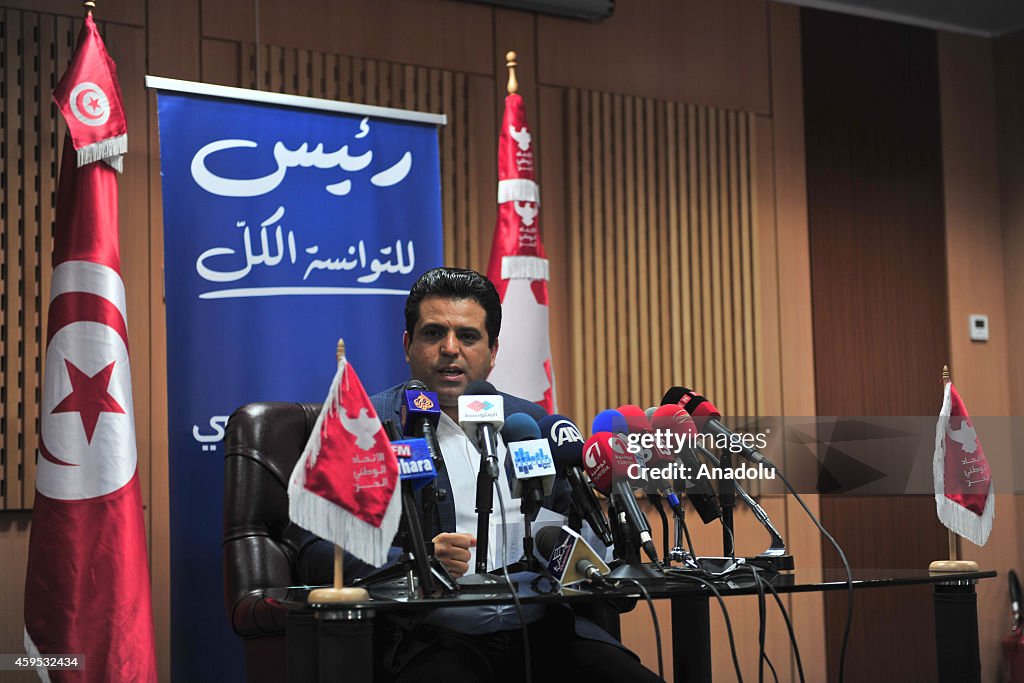 Tunisian presidential candidate Slim Riahi holds press conference