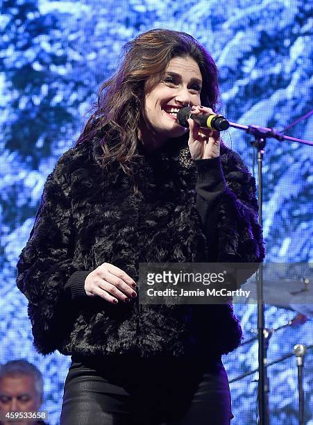 Idina Menzel performs at the 2014 Bloomingdale's Holiday Window Unveiling at Bloomingdale's 59th Street Store on November 24, 2014 in New York City.