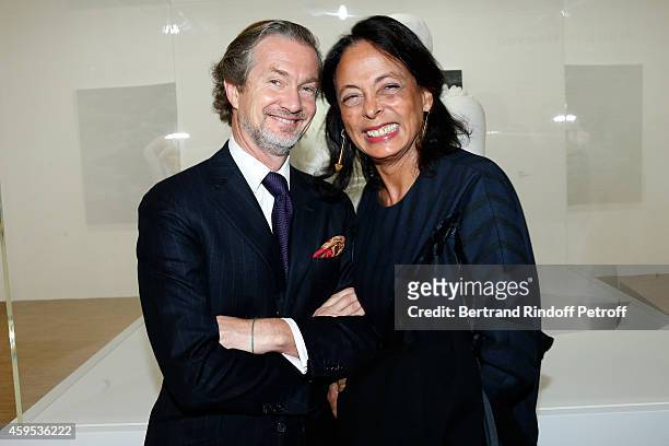 Prince and Princess Louis Albert de Broglie attend the 'Jeff Koons' Retrospective Exhibition : Opening Evening at Beaubourg on November 24, 2014 in...