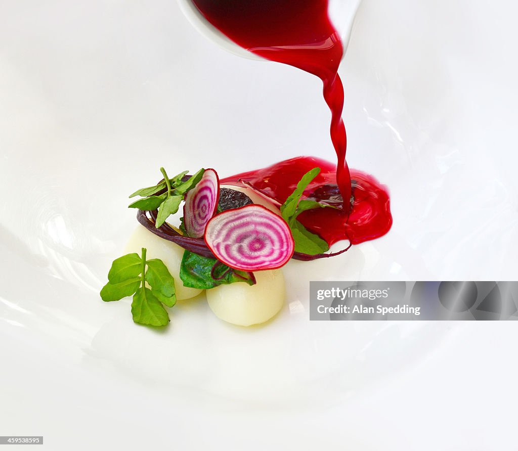 Westcombe Dumplings , Beetroot and Watercress.