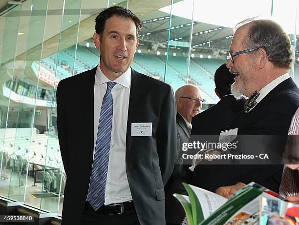 Cricket Australia via Getty Images CEO James Sutherland speaks with guests during the Cricket Australia via Getty Images Diversity and Inclusion...