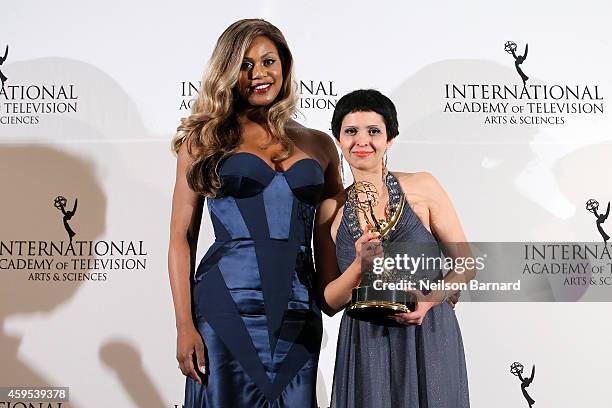 Actress and presenter Laverne Cox and Emmy Award winner for Documentary "Frihet bakom galler " Co-director and producer Maryam Ebrahimi pose for a...