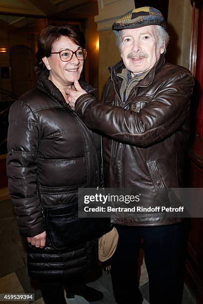 Humorist Popeck and his wife attend the 'Ma Vie Revee' : Michel Boujenah One Man Show at Theatre Edouard VII on November 24, 2014 in Paris, France.