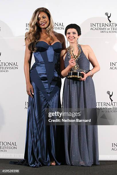 Actress and presenter Laverne Cox and Emmy Award winner for Documentary "Frihet bakom galler " Co-director and producer Maryam Ebrahimi pose for a...