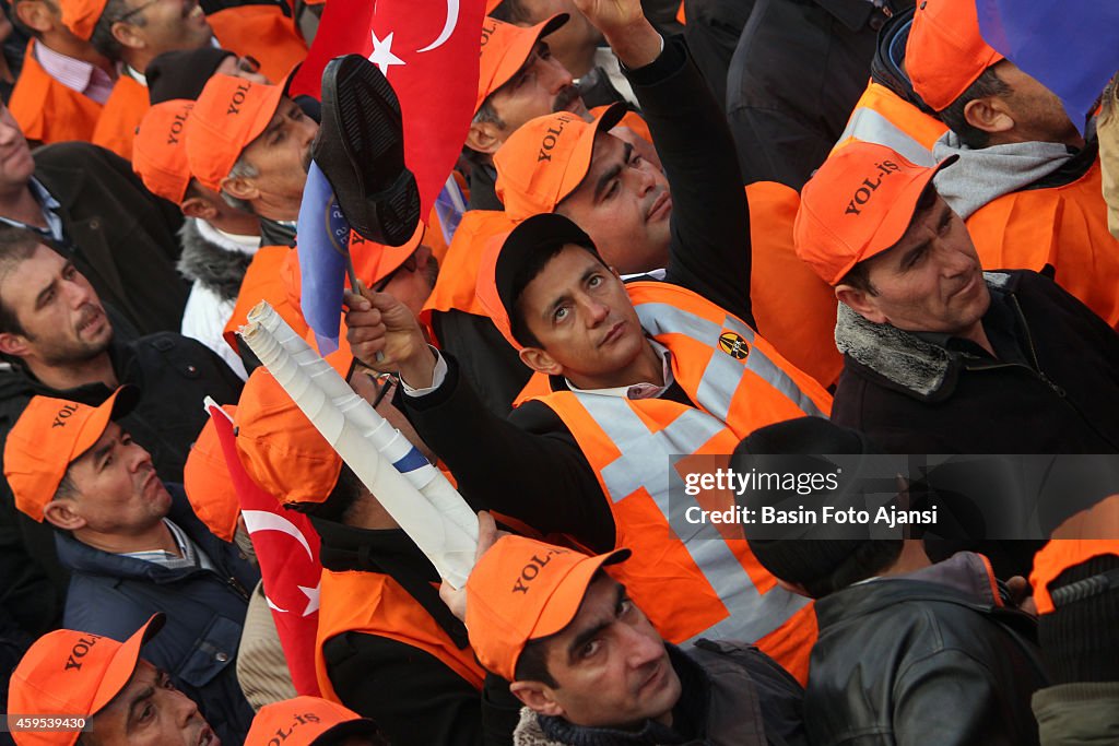 Thousands of workers gathered against the use of...