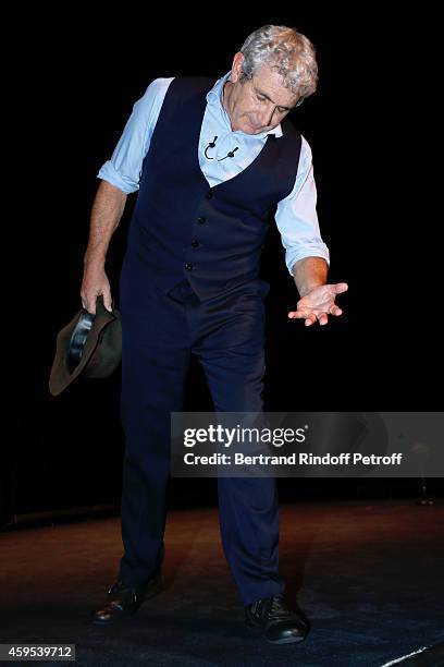 Michel Boujenah on stage during the 'Ma Vie Revee' : Michel Boujenah One Man Show at Theatre Edouard VII on November 24, 2014 in Paris, France.