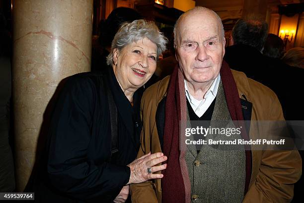 Actors Michel Bouquet with his wife Juliette Carre attend the 'Ma Vie Revee' : Michel Boujenah One Man Show at Theatre Edouard VII on November 24,...