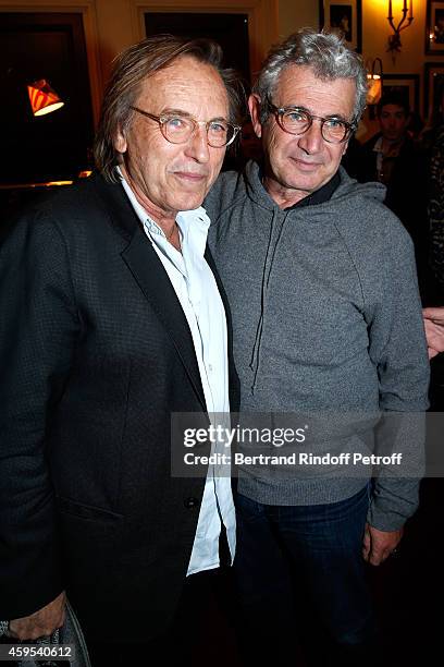 Director Alexandre Arcady and humorist Michel Boujenah pose after the 'Ma Vie Revee' : Michel Boujenah One Man Show at Theatre Edouard VII on...
