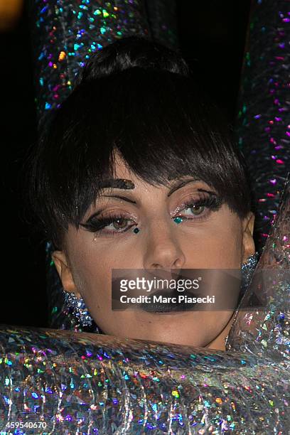 Singer Lady Gaga arrives at the 'VIP ROOM' Club on November 25, 2014 in Paris, France.