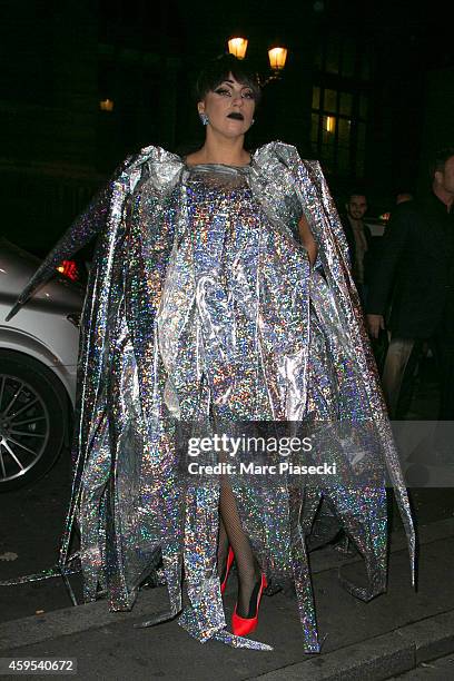 Singer Lady Gaga arrives at the 'VIP ROOM' Club on November 25, 2014 in Paris, France.