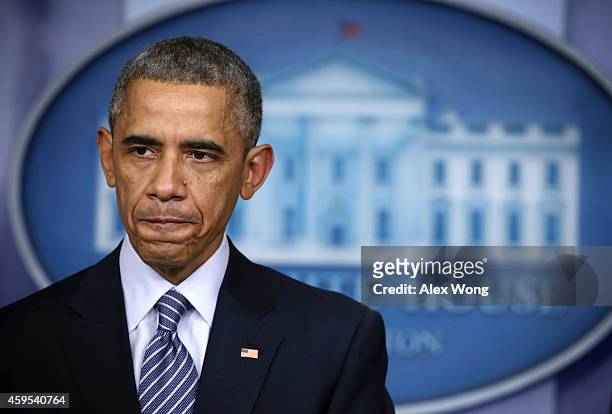 President Barack Obama makes a statement following the announcement of the grand jury's decision in the shooting death of unnamed black teenager...