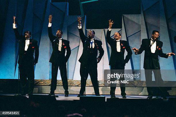 Pictured: Melvin Franklin, Theo Peoples, Otis Williams, Ron Tyson, Ali-Ollie Woodson of The Temptations --