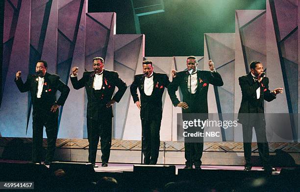 Pictured: Melvin Franklin, Otis Williams, Ali-Ollie Woodson, Theo Peoples, Ron Tyson of The Temptations --