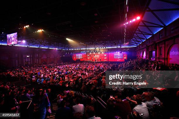 General view of the arena during the third round match between Mark Webster of Wales and Raymond van Barneveld of Holland on day twelve of the...