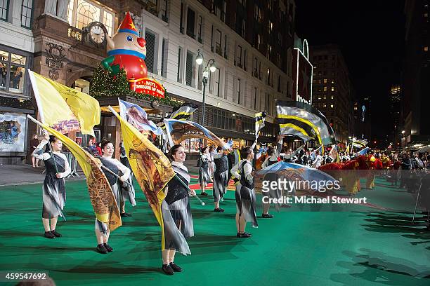 Chinese Dragons Performance Ensemble perform at the 88th Annual Macy's Thanksgiving Day Parade Rehearsals - Day 1 on November 24, 2014 in New York...